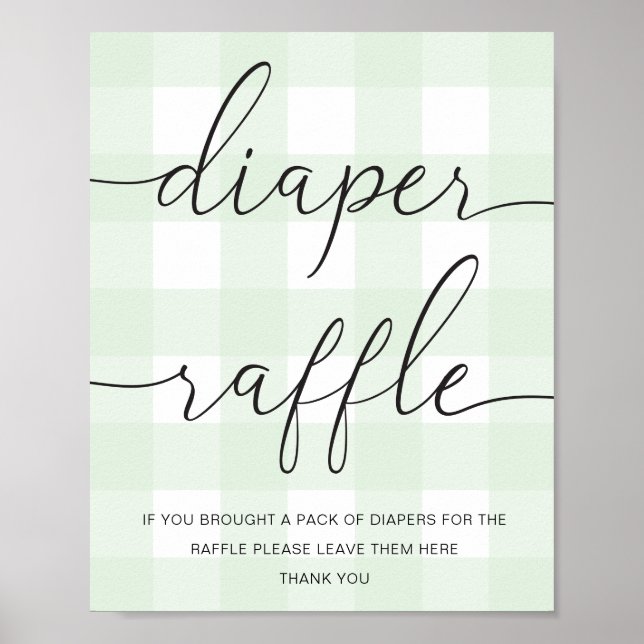 Mint Grönt Gingham Diaper Raffle Poster (Framsidan)