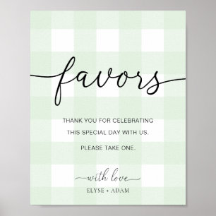 Mint Grönt Gingham Favors Sign Poster