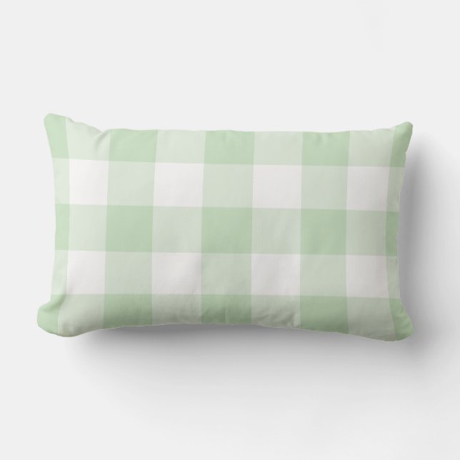 Mint Grönt Gingham Mönster Checkered Lumbarkudde (Framsida)