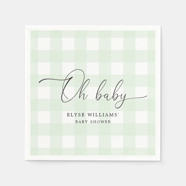 Mint Grönt Gingham Oh Baby Pappersservett (Framsidan)