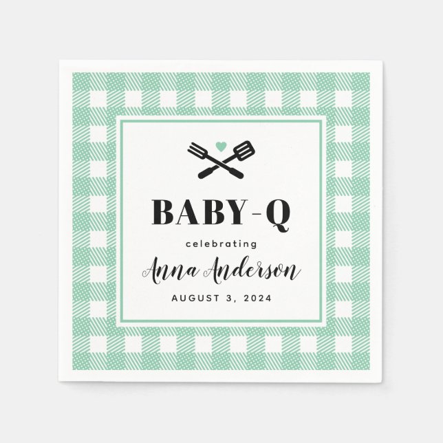 Mint Grönt Gingham Play Baby Q Pappersservett (Framsidan)