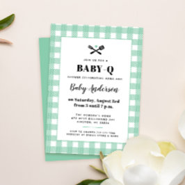 Mint Grönt Gingham Play Baby Shower BBQ Inbjudningar