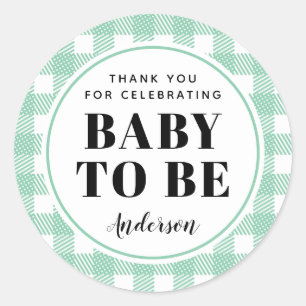 Mint Grönt Gingham Play Tack Baby Runt Klistermärke