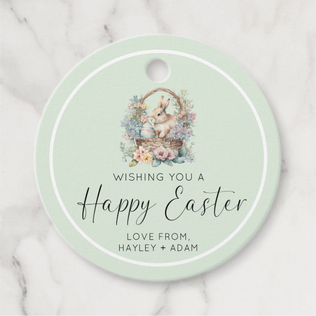 Mint Grönt Glad påsk Bunny Gåvor Etiketter (Framsida)