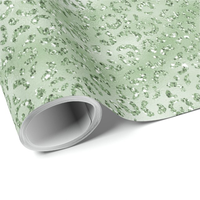 Mint Grönt Glitter Leopard Print Presentpapper (Rullad Hörn)