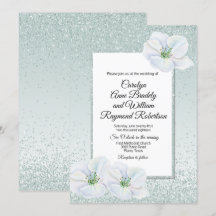 Mint Grönt Glitter och Flowers bröllopsinbjudan