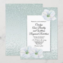 Mint Grönt Glitter och Flowers bröllopsinbjudan Inbjudningar