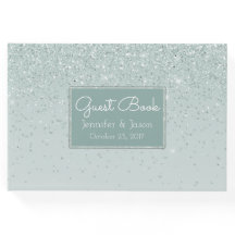 Mint Grönt Glittery Bröllop Guest Bok