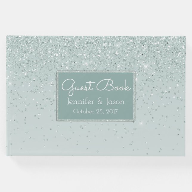 Mint Grönt Glittery Bröllop Guest Bok (Framsida)