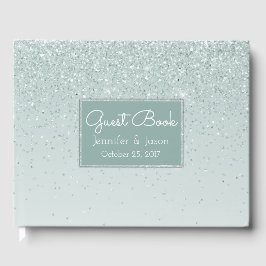 Mint Grönt Glittery Bröllop Guest Bok