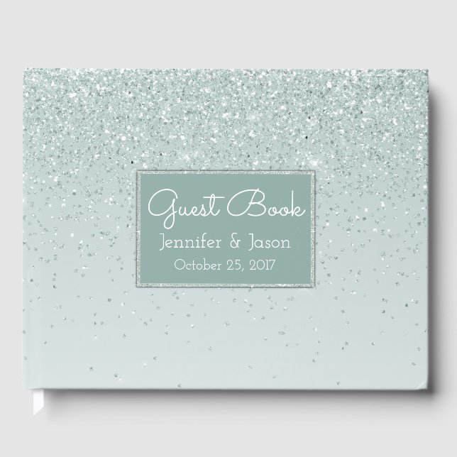 Mint Grönt Glittery Bröllop Guest Bok (Framsida)