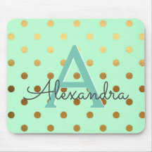 Mint Grönt & Gold Foil Polka dots Monogram Namn