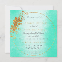 Mint Grönt Golden Blommigt Glam Bachelorette Party Inbjudningar