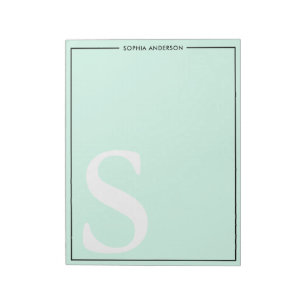 Mint Grönt Graphic Monogram Personlig Namn Anteckningsblock