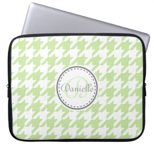 Mint Grönt Grått Houndstooth Monogram Mönster Laptop Sleeve