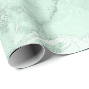 Mint Grönt Grått Silver Pastel Marble Molten Metal Presentpapper