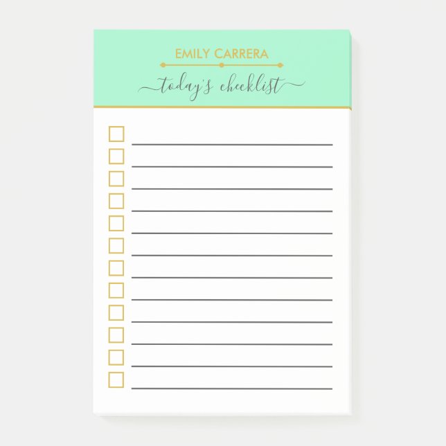 Mint Grönt Guld Checklist Personlig Att göra lista Post-it Block (Framsida)