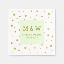 Mint Grönt Guld Confetti Bröllop Monogram Pappersservett