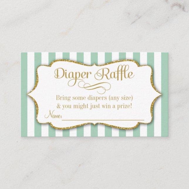 Mint Grönt Guld Diaper Raffle Baby Shower Card Tilläggskort (Framsida)