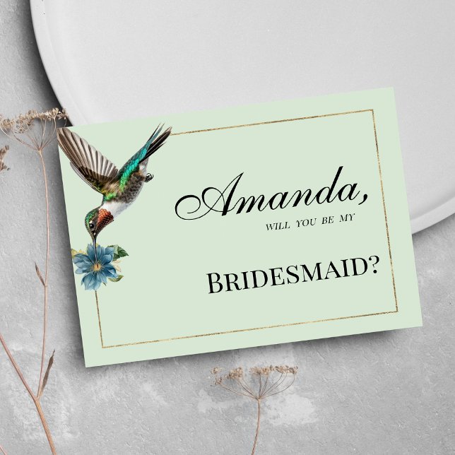 Mint grönt guld färgad hummingbird Bridesmaid Inbjudningar (Mint green gold colorful hummingbird Bridesmaid )
