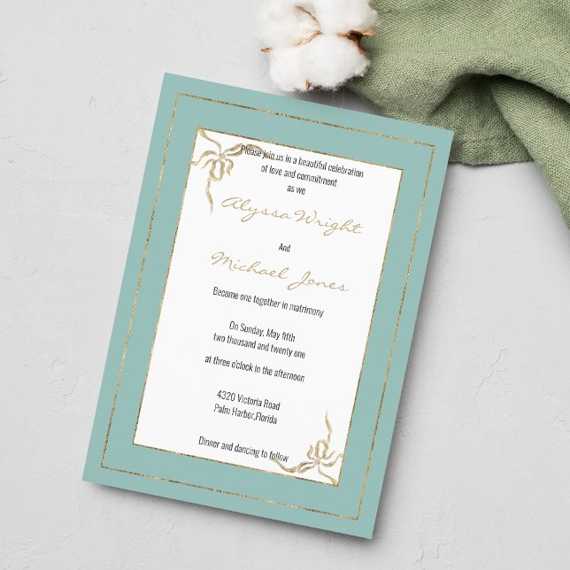 Mint grönt guld geometrisk glam båge Bröllop Inbjudningar (Mint green gold geometric glam bow Wedding )