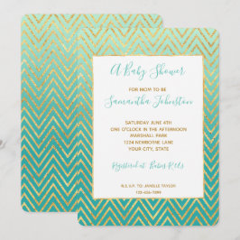 Mint Grönt Guld Glam Chevron Ombre Inbjudningar