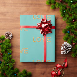 Mint Grönt Guld Glitter Kärlek Presentpapper