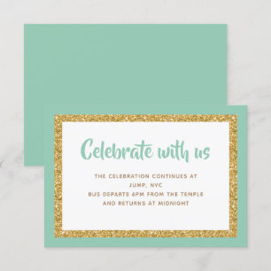 Mint Grönt & Guld Glitter Pub Mitzvah-inmatningsko Inbjudningar