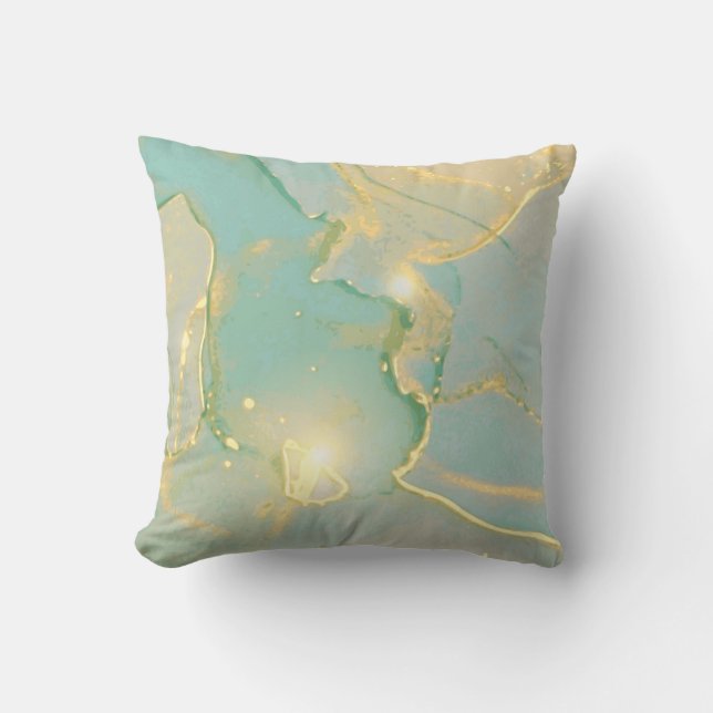 Mint Grönt Guld Marble: Texturerad Kudde (Framsida)