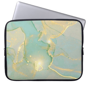 Mint Grönt Guld Marble: Texturerad Laptop Fodral