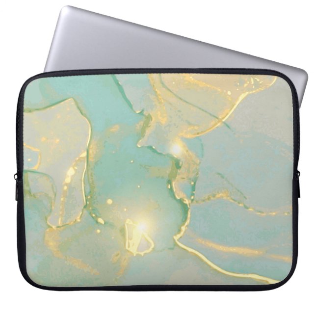 Mint Grönt Guld Marble: Texturerad Laptop Fodral (Framsidan)