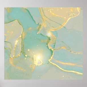 Mint Grönt Guld Marble: Texturerad Poster