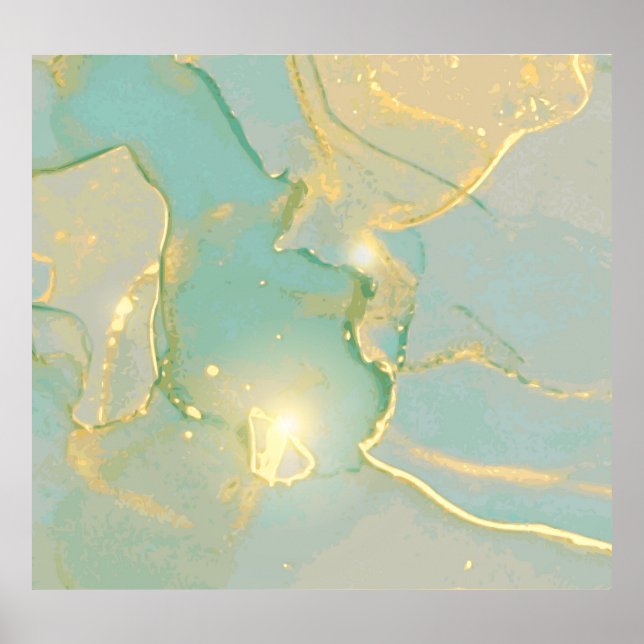 Mint Grönt Guld Marble: Texturerad Poster (Framsidan)