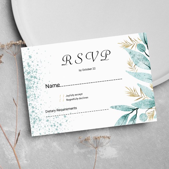 Mint grönt guld vattenfärgsfolie OSA Inbjudningar (Mint green gold watercolor foliage RSVP )