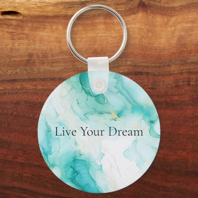 Mint Grönt Guld White Marble Nyckelring (Framsida)