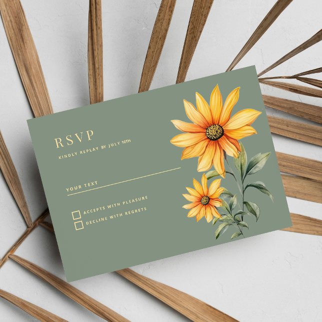Mint grönt gult solroblommor OSA Inbjudningar (Mint green yellow sunflower flowers RSVP )