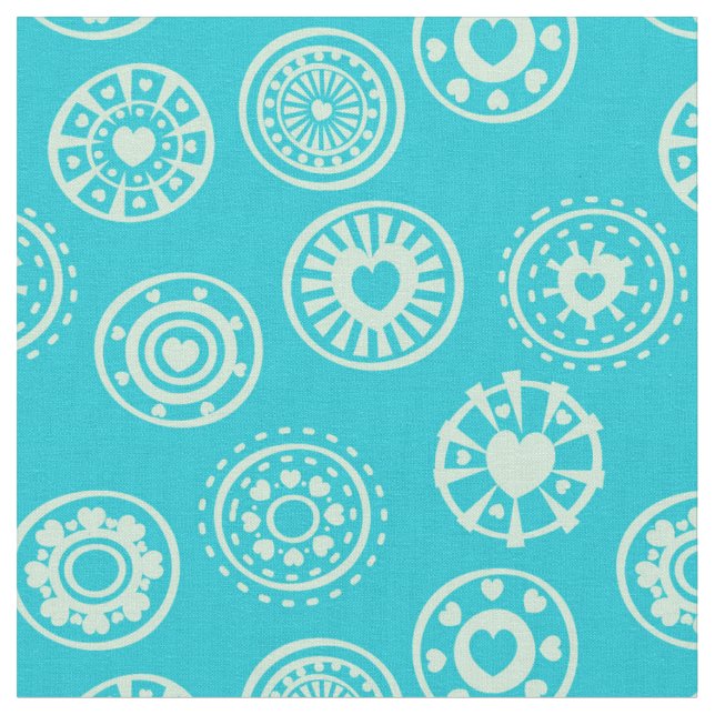Mint Grönt Heart Circles on Aqua | Valentine Tyg (Närbild)