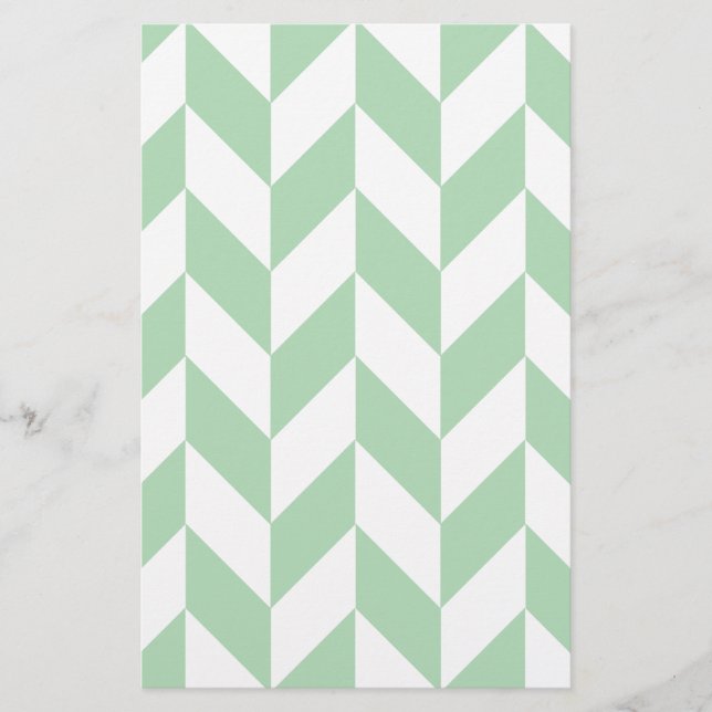 Mint Grönt Herringbone Mönster Brevpapper (Framsida)