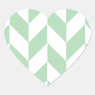 Mint Grönt Herringbone Mönster Hjärtformat Klistermärke