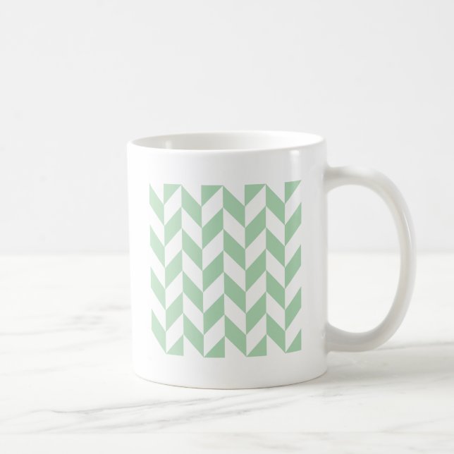 Mint Grönt Herringbone Mönster Kaffemugg (Höger)