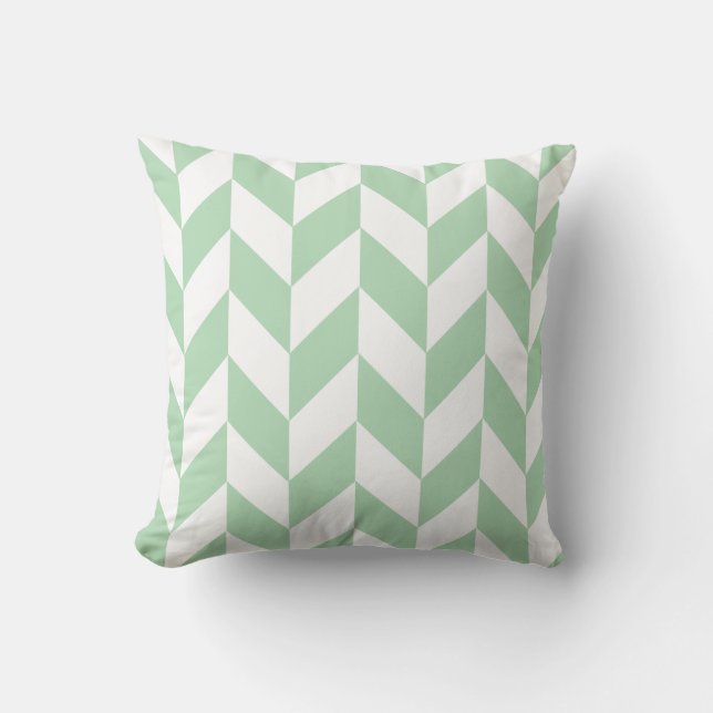 Mint Grönt Herringbone Mönster Kudde (Framsida)
