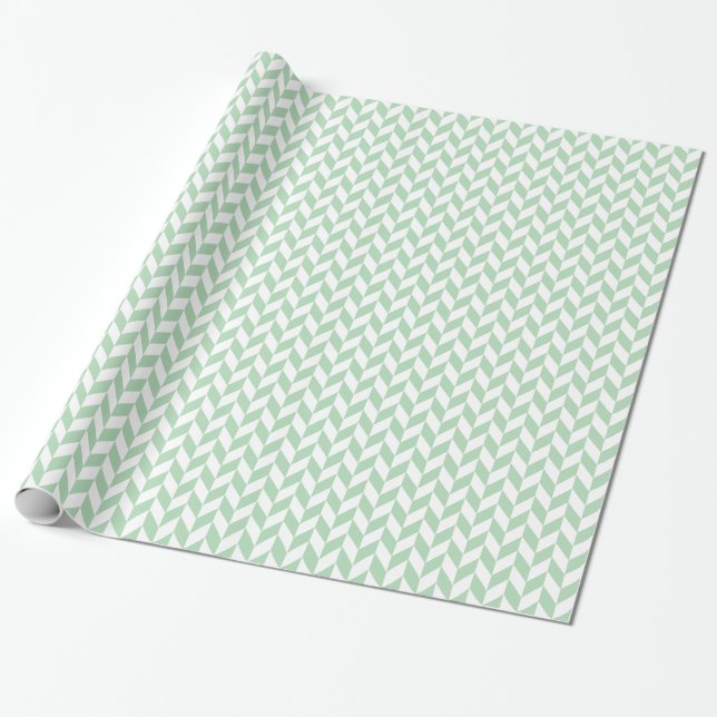 Mint Grönt Herringbone Mönster Presentpapper (Utrullad)