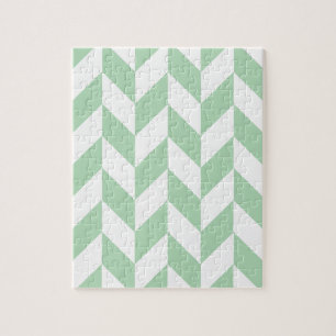Mint Grönt Herringbone Mönster Pussel