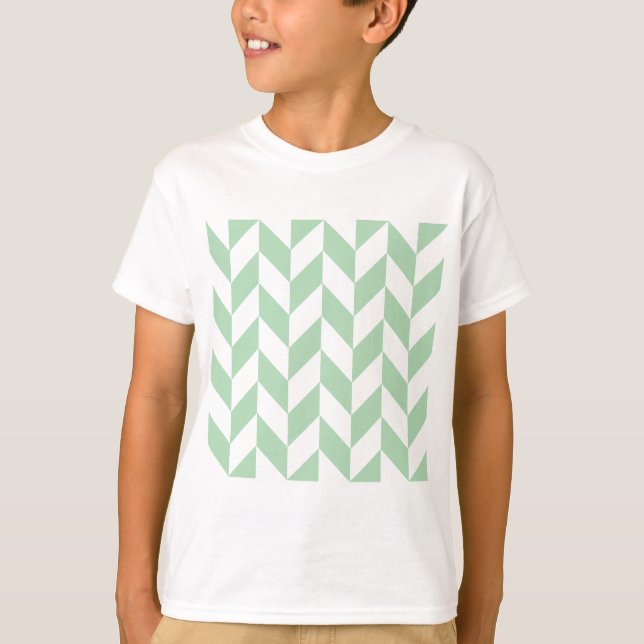 Mint Grönt Herringbone Mönster T-shirt (Framsida)