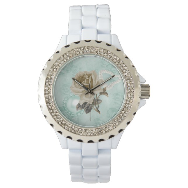 Mint Grönt Ivory Ro White Rhinestones Watch Armbandsur (Framsida)