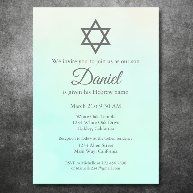 Mint Grönt Jewish Baby Naming Ceremony Brit Milah Inbjudningar (Skapare uppladdad)