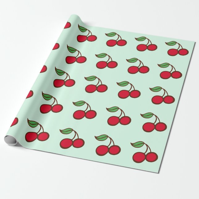 Mint Grönt jul Cherries Omslagning Papper Presentpapper (Utrullad)