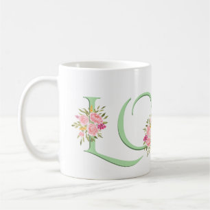 Mint grönt KÄRLEK, rosa ros Valentines day Kaffemugg