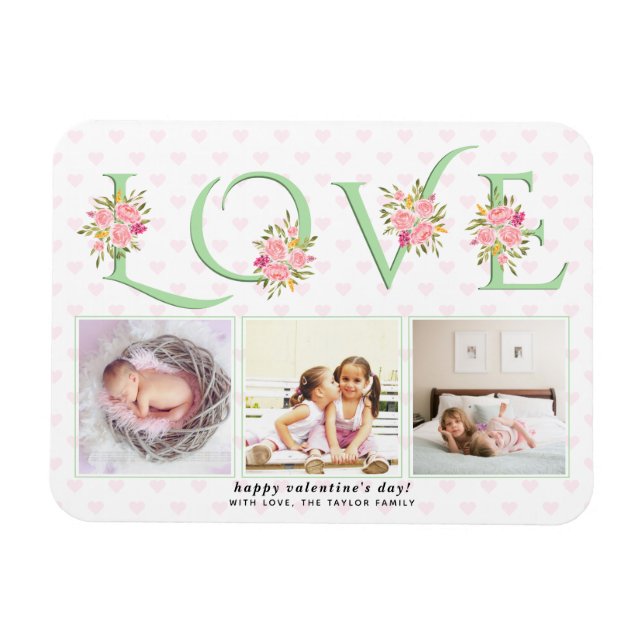 Mint grönt KÄRLEK, rosa ros Valentines day Magnet (Horisontell)