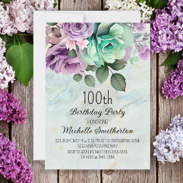 Mint Grönt Lila Blommigt Butterflies Birthday Inbjudningar